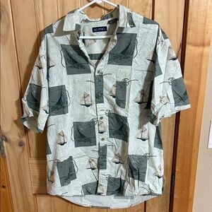Vintage Puritan Green and Cream Nautical Print Shirt